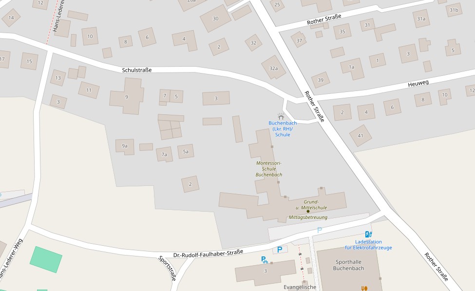 Karte mit der Grund- und Mittelschule Büchenbach an der Schulstraße 1